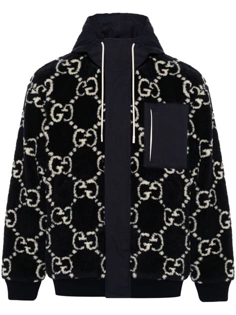 black fuzzy zipup gucci jacket|net a porter Gucci jacket.